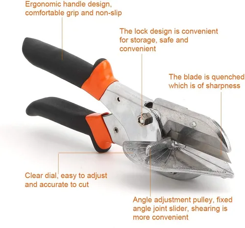Vista 6 de Tijeras de inglete, mango antideslizante de 45 a 135 grados, herramienta de corte para madera suave, plástico, PVC, cortador de corte multiángulo
