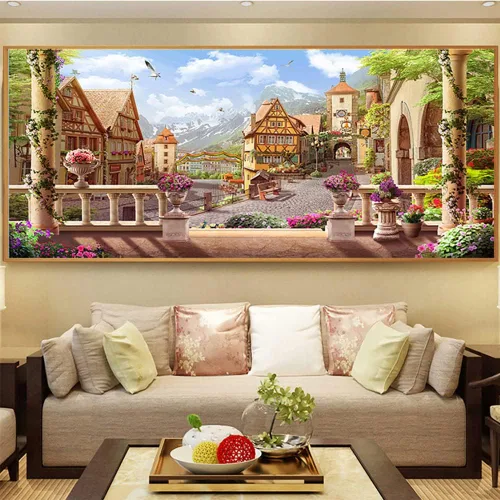 Vista 13 de Twinkel Pinkel Kits de pintura de diamantes 5D grandes para adultos, paisaje, cabaña, taladro completo, pintura de diamante, arte de bordado