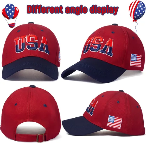 Vista 4 de Zhanmai 4 sombreros de Estados Unidos para hombres, gorra de béisbol con bandera estadounidense, sombrero táctico patriótico, ajustable, bordado
