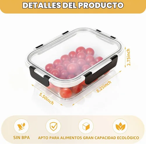 Vista 2 de Recipientes de vidrio para almacenamiento de alimentos con tapas 27OZ Negro