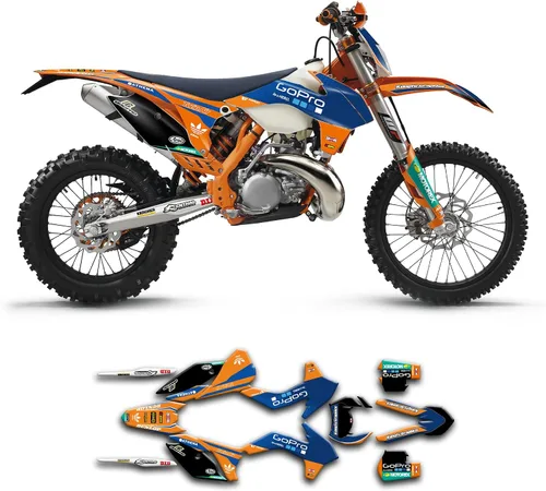 Vista 26 de Kit de calcomanías personalizadas para 125 200 250 300 350 450 500 EXC EXC-F XCW XC-W XCF-W 2014 2015, negro y azul, KTEXCW1416001-KR