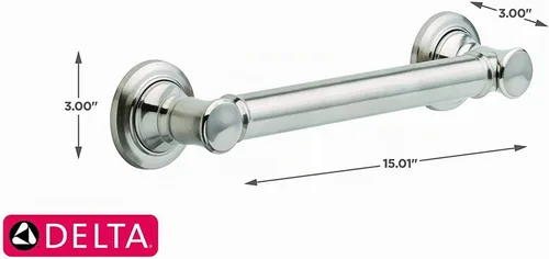 Vista 3 de Barra de apoyo, ducha de baño que cumple con la ADA, tradicional 12 pulgadas x 1-1/4 pulgadas. Tornillo oculto, acero inoxidable brillante