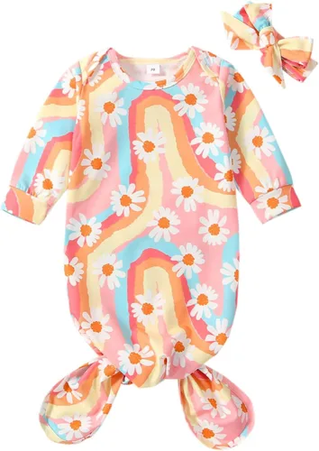 Vista 8 de Camisones florales para bebés recién nacidas niñas con diadema, ropa de dormir, mamelucos, sacos de dormir, conjuntos Navidad y carta