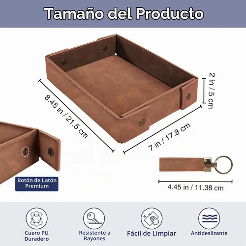 Vista 6 de SITHON Bandeja de valet para hombre, bandeja de cuero sintético prémium Marrón