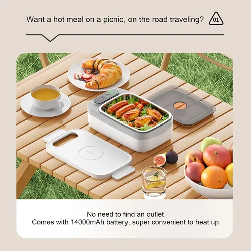 Vista 8 de Yinhing Fiambrera eléctrica para adultos, calentador de alimentos portátil de acero inoxidable 304, con batería de 14000 mAh para oficina, coche