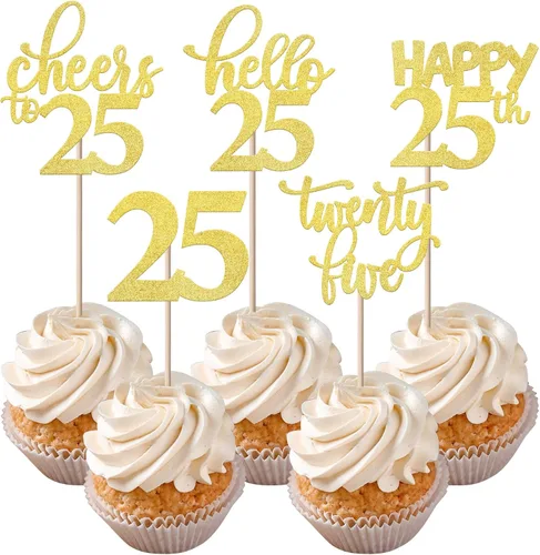Vista 44 de Rsstarxi Paquete de 30 adornos para cupcakes de 6º cumpleaños con purpurina negra de seis Hello 6 para cupcakes Cheers to 6 años de edad