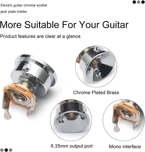 Vista 5 de SAPHUE Soporte de placa de enchufe cromado para guitarra eléctrica, enchufe de 0.250 in, electrocohete empotrado, piezas de guitarra