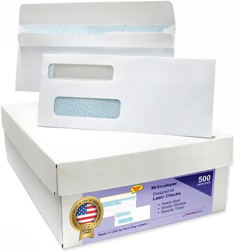 Vista 12 de NextDayLabels Sobres de doble ventana #8 – Paquete de 100 sobres de negocios listos para sellar con tinte de seguridad – Sobres autosellantes