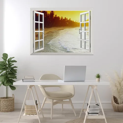 Vista 3 de wall26 Adhesivo mural de pared con diseño de olas de playa con puesta de sol y palmeras, 24 x 32 pulgadas