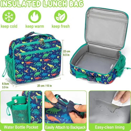Vista 4 de Fimibuke Lonchera Bento de 32 onzas para niños con termo de 12 onzas, bolsa de almuerzo aislada y bolsa de hielo, contenedor de comida de 3