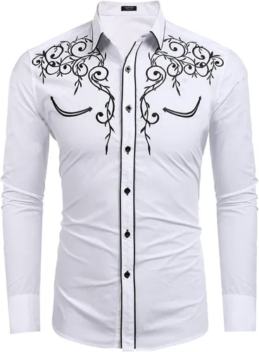 Vista 7 de Coofandy Camisa de hombre de manga larga ajustada con bordado casual de botón