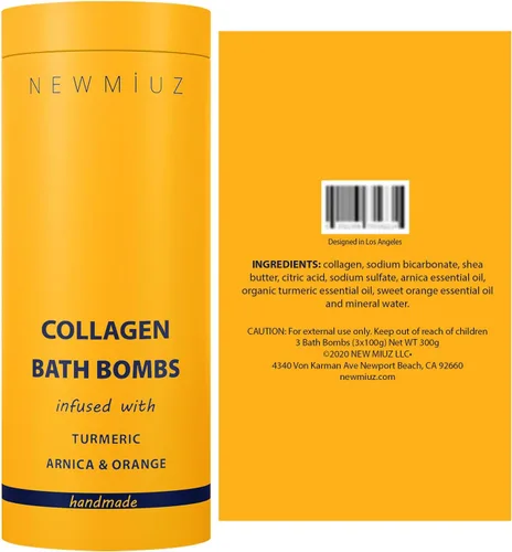 Vista 7 de Bombas de baño de colágeno, regalo de espuma de baño de lujo, para hidratación de piel seca, hidratante, cúrcuma, árnica, naranja, aceite esencial