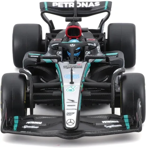 Vista 2 de Bburago 1:43 Scale 2024 Formula Race Mercedes W15 Vehículo fundido a presión con casco, Russell # 63