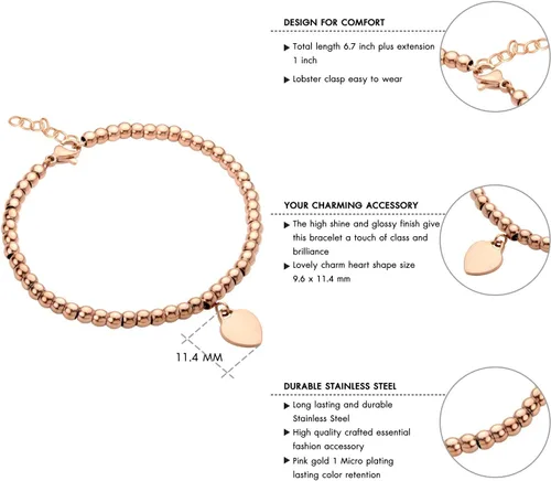 Vista 6 de 555Jewelry Pulsera delicada con cuentas de acero inoxidable para mujer, Metal