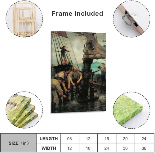 Vista 2 de All Hands to The Pumps by Henry Scott Tuke Canvas Wall Art Poster Decorative Bedroom Modern Home Print Picture Artworks Posters 12x18inch(30x45cm)