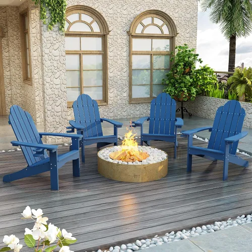 Vista 24 de LUE BONA HDPS Sillas Adirondack, 1 silla, patio exterior de larga duración para todas las estaciones, soporte para tazas oculto, 350 libras, azul