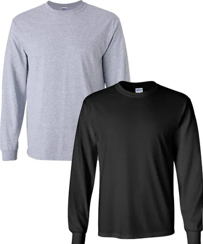 Vista 102 de Gildan - Camiseta de algodón y de manga larga para hombre, modelo G2400 (1) verde irlandés + (1) negro