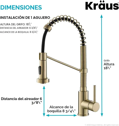 Vista 7 de KRAUS Bolden - Grifo de cocina de estilo comercial con mango individual de dos funciones desplegable en bronce champán antiguo libre de manchas