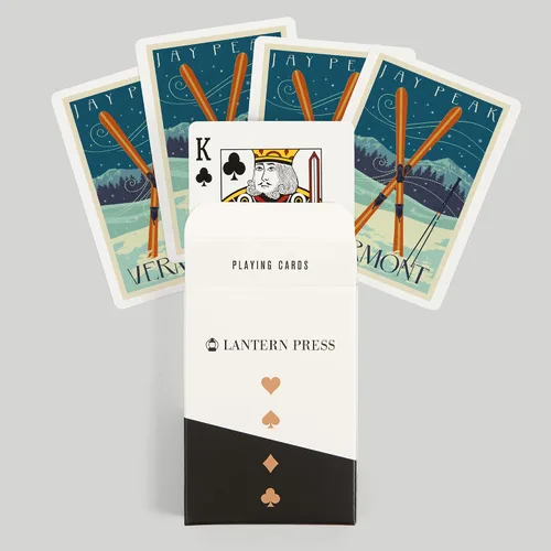 Vista 6 de Jay Peak, Vermont, Cross Skis, Letterpress (52 cartas de juego, baraja de cartas de tamaño póker con comodines)