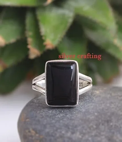 Vista 3 de Anillo de piedras preciosas de ónix negro 925 joyería de plata esterlina (6), Plata, Ónix