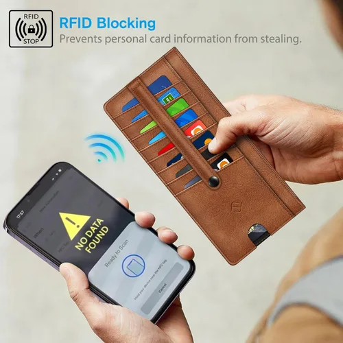 Vista 6 de FINTIE Cartera Delgada Porta Tarjetas de Crédito Monedero, Estuches para Tarjetas de Negocios con Bloqueo RFID y Bolsillo con Cremallera