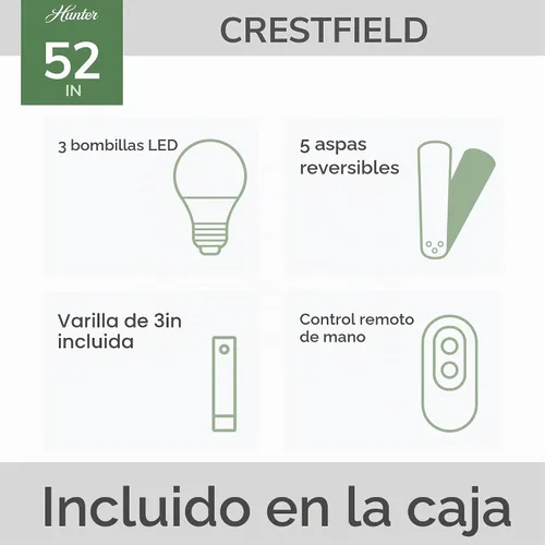 Vista 6 de Hunter Crestfield, ventilador de techo, para interiores, 5 aspas, 52 bronce noble
