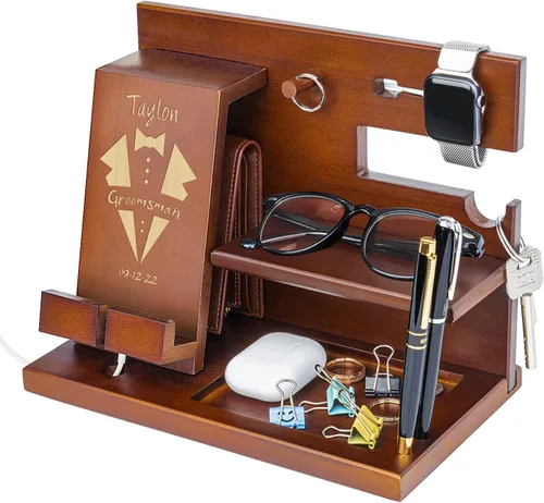Vista 12 de awofer Estación de acoplamiento de madera personalizada para teléfono, versículo bíblico personalizado, regalos religiosos para hombres, múltiples
