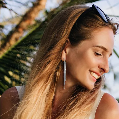 Vista 3 de Aretes de borla para mujer, cadena de discoteca, aretes colgantes para boda, dama de honor, para fiesta