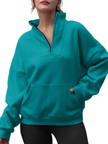 Vista 5 de Trendy Queen Sudaderas con media cremallera, sudaderas con capucha de gran tamaño, suéteres de otoño 2023 Y2K ropa de invierno