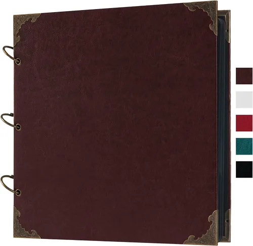 Vista 12 de Álbum de fotos de 8 x 8 pulgadas de cuero con tapa dura, 80 páginas de papel artesanal en blanco, álbum de recortes DIY para bodas y aniversarios