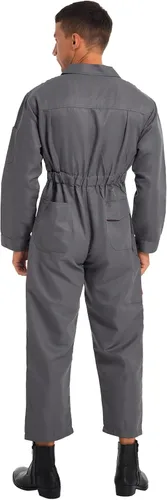 Vista 2 de Overol de manga larga con cremallera frontal para hombre, uniforme mecánico, múltiples bolsillos, ropa de trabajo