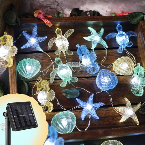 Vista 7 de Luces decorativas de playa, decoración de vida marina marina, luces de hadas náuticas, impermeables, funciona con pilas, bajo el mar, decoración