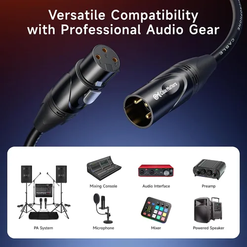 Vista 3 de Cable Matters Paquete de 2 Cables XLR a XLR Premium Cortos - 1 pie, Cable de Micrófono Macho a Hembra, Cordón de Micrófono de Cobre Libre de Oxígeno