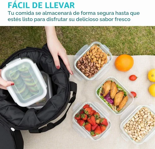 Vista 4 de Bayco - Paquete de 6 recipientes de vidrio para comidas preparadas, recipientes de almacenamiento con tapas, cajas bento herméticas, sin bisfenol A