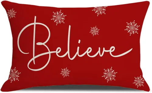 Vista 10 de wyooxoo Fundas de almohada navideñas de 12 x 20 pulgadas, decoraciones navideñas rojas, fundas de almohada lumbares rojas, fundas de almohada