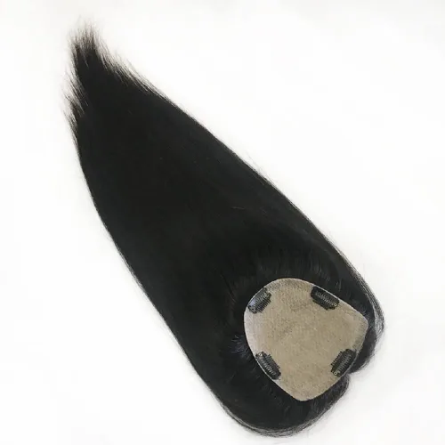 Vista 6 de Parte superior de cabello humano con base de seda larga con clip de 5 x 5 pulgadas, extensiones de cabello lacio virgen 100% real, 4.7 x 5.1 in