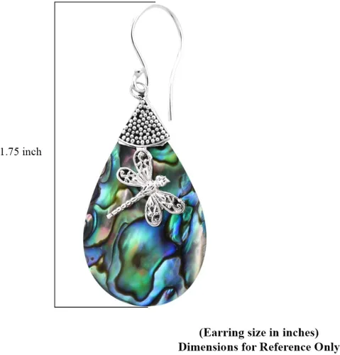 Vista 5 de Shop LC 925 Sterling Silver Abalone Shell Dangle Earrings for Women S11 - Abulón de 1 cara