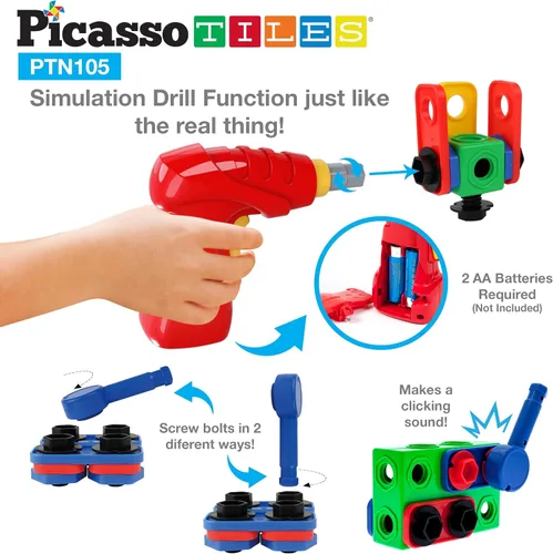 Vista 6 de PicassoTiles Cubo de rompecabezas magnético + kit de ingeniería de 105 piezas, juego de construcción de bloques de construcción magnético de 1