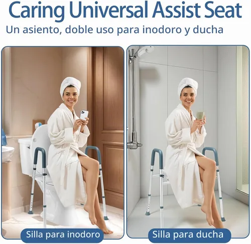 Vista 8 de Asiento de inodoro elevado con asas, elevador de asiento de inodoro elegible para personas mayores con altura y ancho ajustables, asiento de inodoro