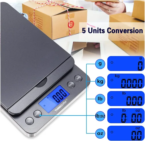 Vista 4 de THINKSCALE Báscula de envío, escala postal de 86 lb/0.1 oz con sujeción y tara, báscula para paquetes, pantalla LCD, escala de franqueo, báscula