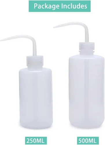 Vista 4 de Mkono 2 botellas de agua para regar plantas, flores, suculentas, de plástico, boca curva, para apretar, 8.45 onzas líquidas y 16.91 onzas líquidas