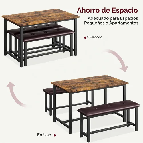Vista 6 de IDEALHOUSE Juego de mesa de comedor de 3 piezas, mesa de cocina y bancos para 4, juego de mesa de comedor rectangular con 2 bancos tapizados, juego