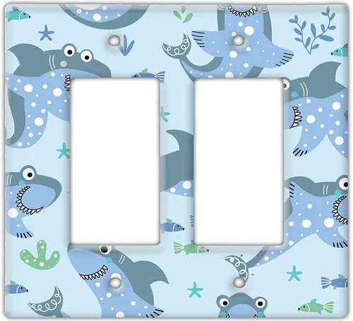 Vista 16 de Decorative Wall Switch Cover Plate - Baby Shark Decor Switch Plate - Makes a Great Nursery Decor With Lots of Blues (Double Blank Cover)