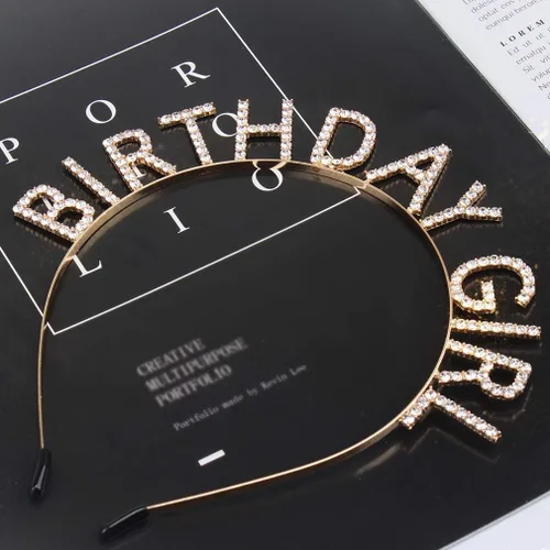 Vista 5 de AOPRIE Diadema de cumpleaños para niña, corona de tiara de cumpleaños para mujer