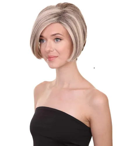 Vista 2 de HPO Peluca rubia Super Karen Minivan Mom Meme Pixie para mujer, ideal para Halloween, fibra sintética ignífuga