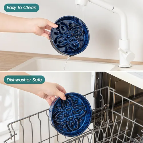 Vista 5 de vancasso Cuencos de alimentación lenta de cerámica para perros, cuencos de comida para perros con rompecabezas con laberinto floral, plato Azul