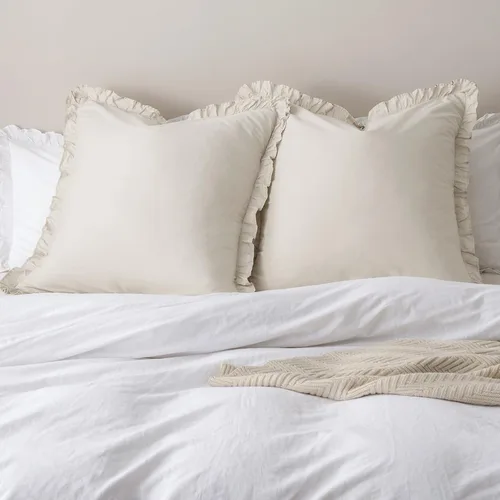 Vista 11 de PHF Fundas de almohada 100% algodón lavado con volantes, tamaño estándar, paquete de 2 fundas de almohada de 20 x 26 pulgadas, sin relleno, fundas