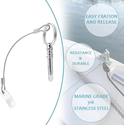 Vista 3 de Bimini Top - Pasador de liberación rápida de 1/4 pulgadas de diámetro con leva de caída y resorte, accesorios de hardware para toldo de barco, acero
