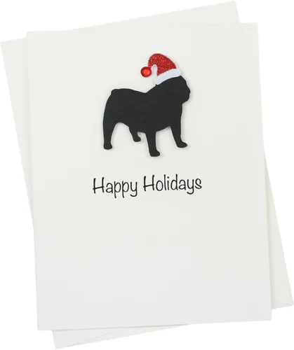 Vista 7 de Black Doodle Bernedoodle - Tarjetas de Navidad (10 unidades), hechas a mano, base blanca, perro con sombrero de Papá Noel Negro