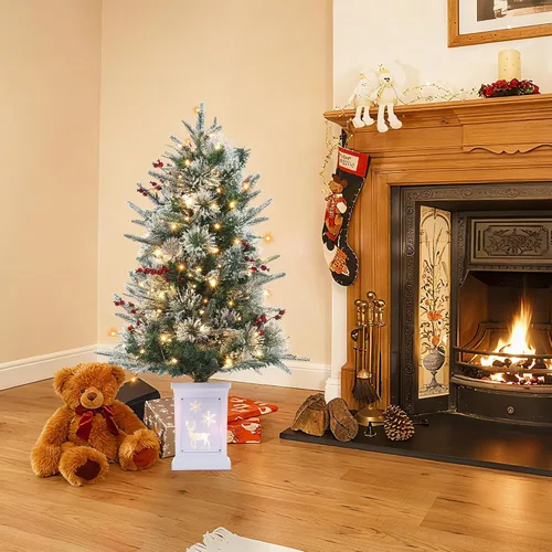 Vista 6 de Árbol de Navidad de 3 pies con base de reno, árbol de Navidad artificial esmerilado con 78 luces LED, caja de batería de 8 modos, decoraciones